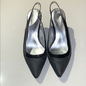 Calvin Klein Black Strap Heels Snakeskin